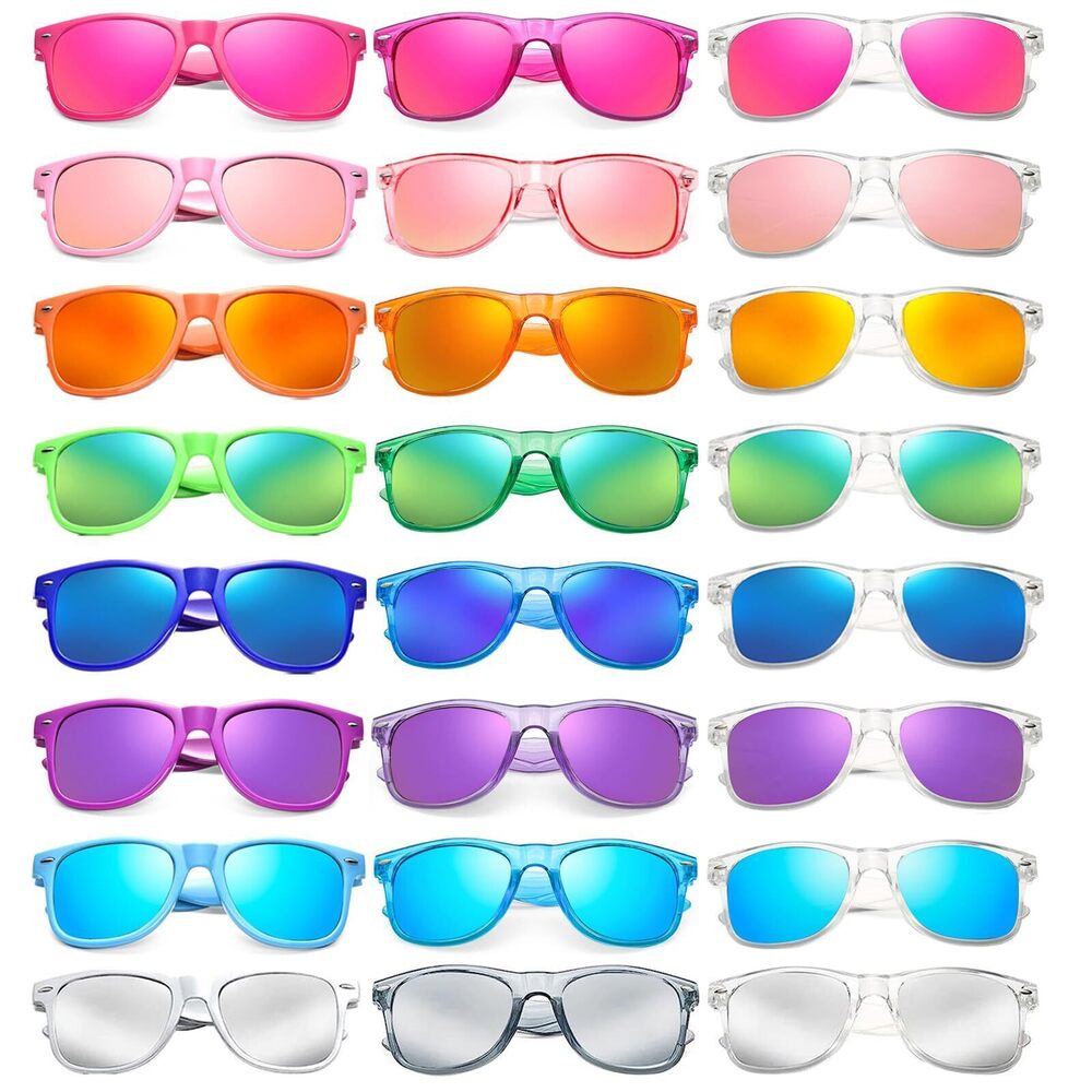 8129 24 Pack Neon Party Sunglasses Retro Classic Mirrored Lens Glasses